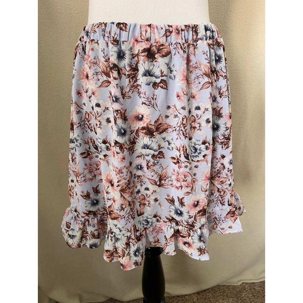To Be Spoiled Girls Blue Floral Sheer Overlay Ruffle Bottom Skirt